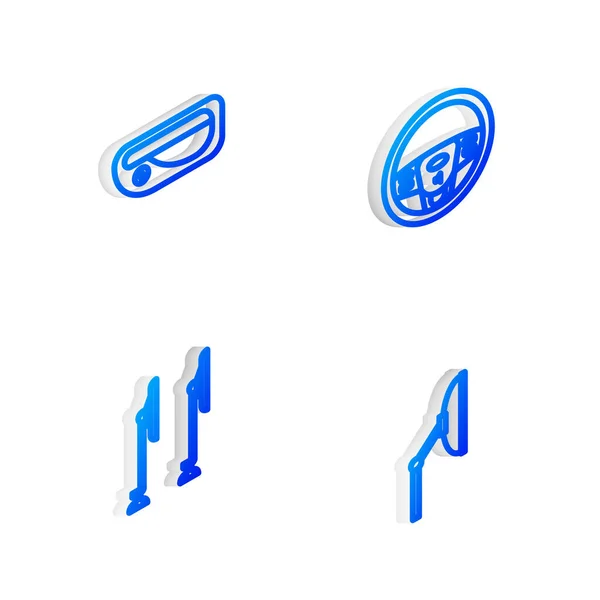 Set Isometrische lijn Stuurwiel, autodeurkruk, ruitenwisser en icoon. Vector — Stockvector