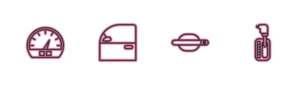 Set line Speedometer, Car door handle, and Gear shifter icon. Vector — Stock Vector