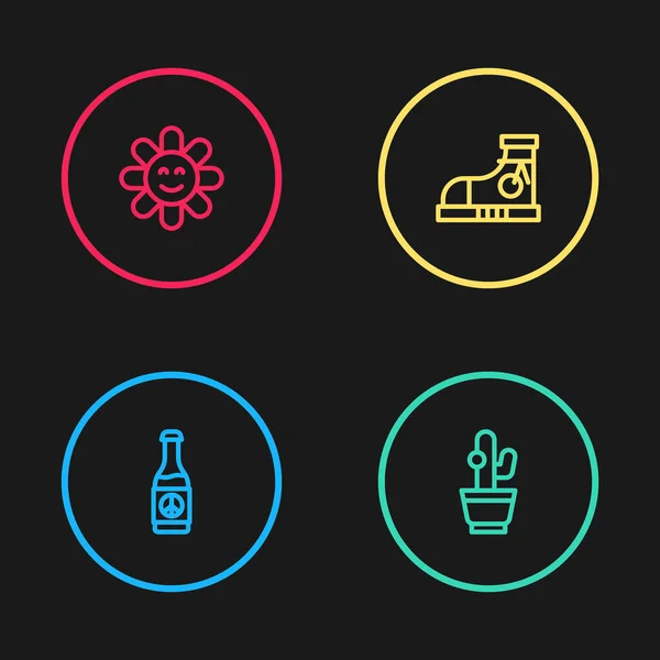 Set line Botella de cerveza, Cactus, Zapatillas y Flor icono. Vector — Vector de stock