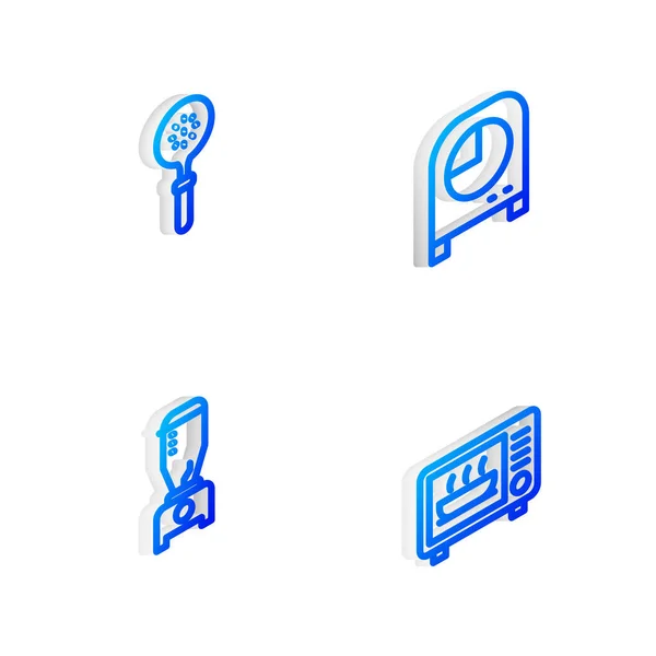 Set Isometric line Kitchen timer, Spatula, Blender and Micmicrowave oven icon. Вектор — стоковый вектор