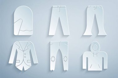 Set Pantolon, Blazer veya ceket, Kapüşonlu ve Noel eldiveni ikonu. Vektör