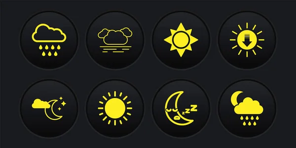Set Wolke Mit Mond Und Sternen Sonnenuntergang Mond Symbol Regen — Stockvektor