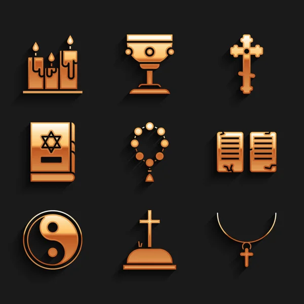 Set Chapelet Religion Pierre Tombale Avec Croix Chaîne Chrétienne Les — Image vectorielle