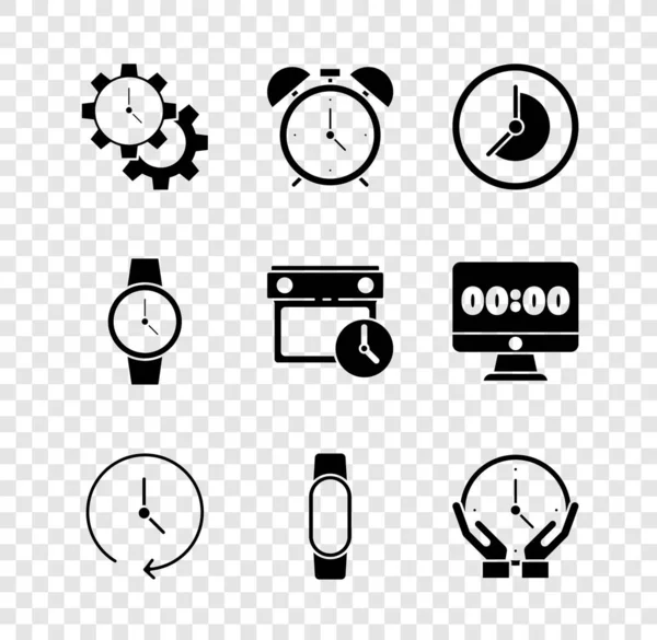 Ustaw Zarządzanie Czasem Budzik Zegar Smartwatch Nadgarstek Kalendarz Ikona Wektor — Wektor stockowy