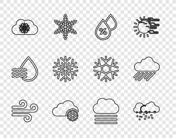 Set Line Wind Cloud Snow Water Drop Ποσοστιαία Snowflake Fog — Διανυσματικό Αρχείο