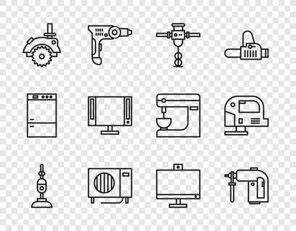 Set Line Vacuum Cleaner Rotary Hammer Drill Machine Construction Jackhammer — Stock Vector