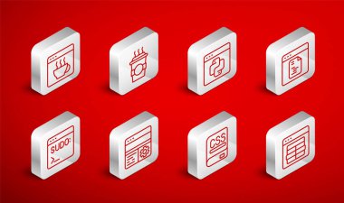 MySQL kodu, paket kahve fincanı, Python programlama dili, Yazılım, Kitaplar, Hata Ayıklama ve Kod terminali simgesi. Vektör