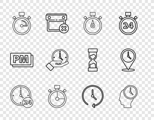 Establecer Línea Reloj Horas Gestión Tiempo Cronómetro Ubicación Con Icono — Archivo Imágenes Vectoriales