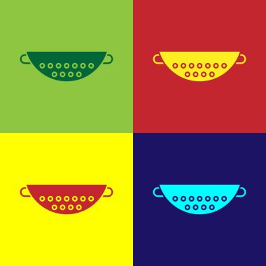 Pop Art Kitchen süzgeç simgesi renk arkaplanında izole edildi. Mutfak aletleri. Çatal bıçak seti. Vektör İllüstrasyonu
