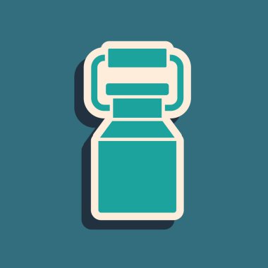 Yeşil arka planda izole edilmiş süt ikonu için yeşil kutu. Uzun gölge tarzı. Vektör