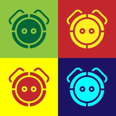 Pop Art Robot elektrikli süpürge ikonu renk arkaplanında izole edildi. Otomatik süpürme için ev aletleri, ev temizliği için dijital cihazlar. Vektör