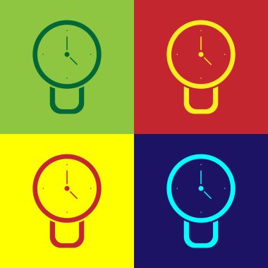 Pop Art Clock simgesi renk arkaplanında izole edildi. Zaman sembolü. Vektör