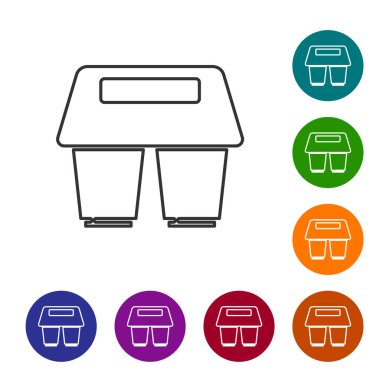 Siyah çizgi kahve fincanı beyaz arka planda izole edilmiş bir ikon haline gelecek. Simgeleri renk daire düğmelerine ayarla. Vektör