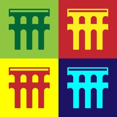 Segovia 'nın Pop Art Aqueduct' u, İspanya 'nın renkli arka planda izole edilmiş ikonu. Roma su kemeri binası. İspanya 'nın ulusal sembolü. Vektör