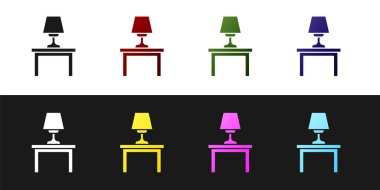 Masa lambasını siyah ve beyaz arkaplanda izole edilmiş tablo simgesine ayarla. Vektör