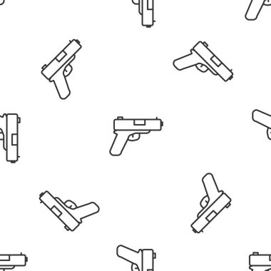 Gri çizgi tabancası ya da silah ikonu beyaz arka planda izole edilmiş pürüzsüz desen. Polis ya da askeri silah. Küçük ateşli silah. Vektör