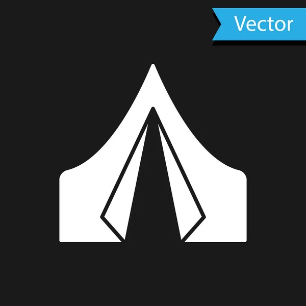 Icono de carpa Turística Blanca aislado sobre fondo negro. Símbolo camping. Ilustración vectorial — Vector de stock
