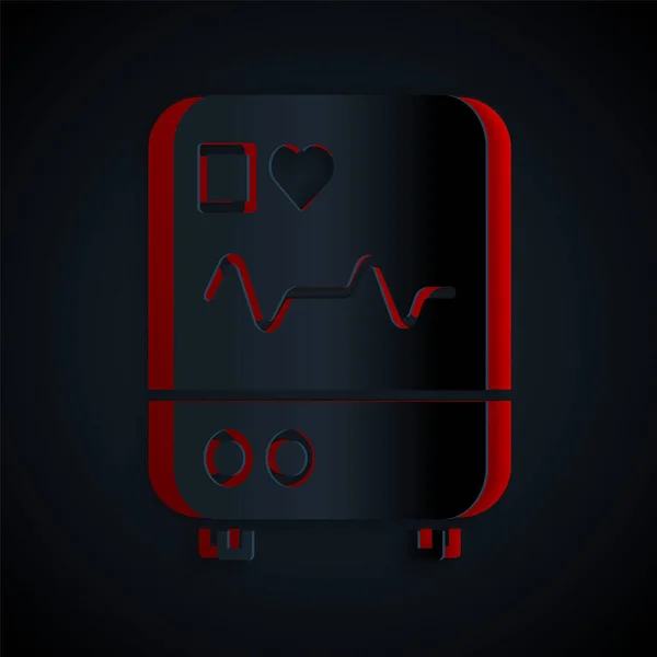 Corte de papel Monitor de computador com ícone de cardiograma isolado em fundo preto. Ícone de monitoramento. Monitor de ECG com mão batida cardíaca desenhada. Estilo de arte de papel. Ilustração vetorial — Vetor de Stock