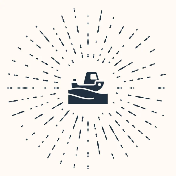 Bateau de pêche gris sur l'icône de l'eau isolé sur fond beige. Cercle abstrait points aléatoires. Vecteur — Image vectorielle