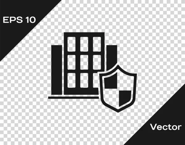 Casa negra con icono de escudo aislado sobre fondo transparente. Concepto de seguro. Seguridad, seguridad, protección, concepto de protección. Vector. — Vector de stock