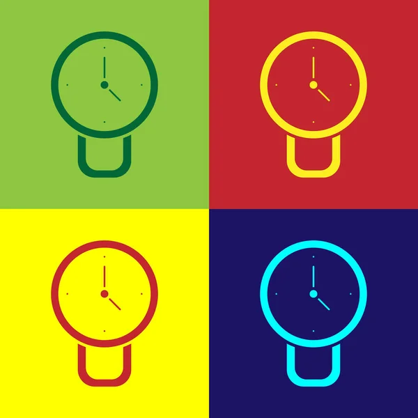 Pop art icono del reloj aislado en el fondo de color. Símbolo de tiempo. Vector — Vector de stock