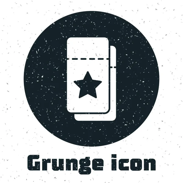 Grunge Cinema biljett ikon isolerad på vit bakgrund. Monokrom vintage teckning. Vektor — Stock vektor
