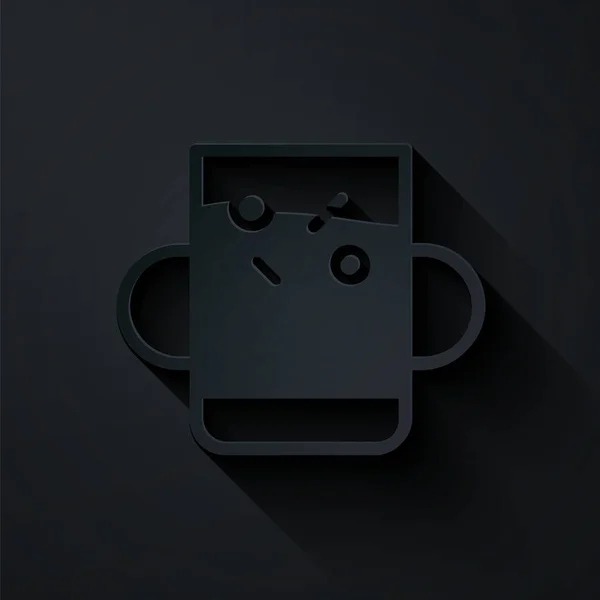 Papírový střih Šálek čaje a listí ikona izolované na černém pozadí. Papírový styl. Vektor — Stockový vektor
