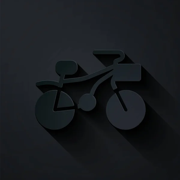 Papel cortado ícone de bicicleta isolado no fundo preto. Corrida de bicicleta. Desporto extremo. Equipamento desportivo. Estilo de arte de papel. Vetor — Vetor de Stock