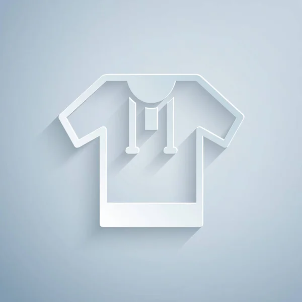 Вышитый значок рубашки, вырезанный бумагой, выделен на сером фоне. Национальная украинская одежда. Бумажный стиль. Вектор — стоковый вектор