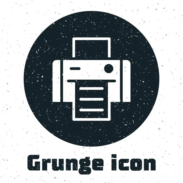 Ícone de impressora Grunge isolado no fundo branco. Desenho vintage monocromático. Vetor — Vetor de Stock