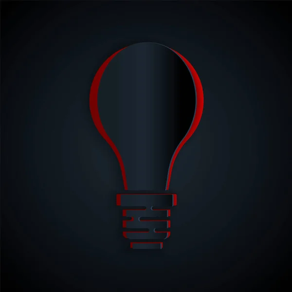 Papper skära glödlampa med begreppet idé ikon isolerad på svart bakgrund. Energi och idé symbol. Inspiration koncept. Papperskonst. Vektor — Stock vektor