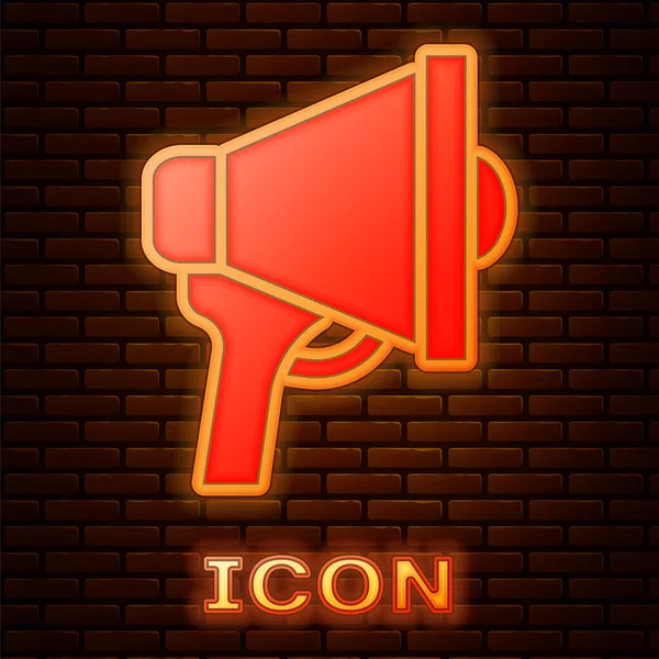 Świecący neon Megafon ikona izolowana na tle cegły ściany. Znak mówcy. Wektor — Wektor stockowy