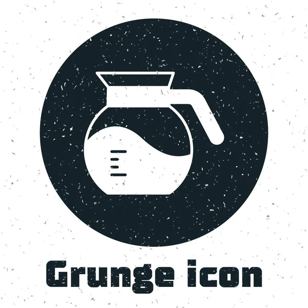 Grunge Koffie pot pictogram geïsoleerd op witte achtergrond. Monochrome vintage tekening. Vector — Stockvector
