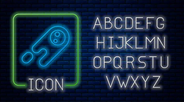 Leuchtender Neon-Komet, der schnell herunterfällt, isoliert auf Ziegelwand-Hintergrund. Neonlicht-Alphabet. Vektor — Stockvektor