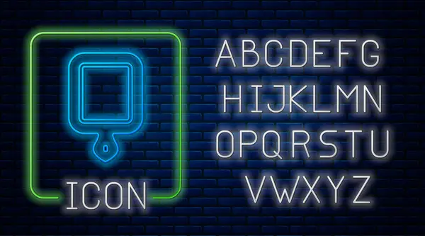 Сяюча неонова обробна дошка ізольована на фоні цегляної стіни. Символ подрібнення дошки. Неоновий легкий алфавіт. Векторні — стоковий вектор