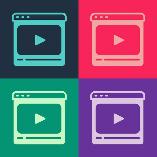 Pop Art Online spielen Video-Symbol isoliert auf farbigem Hintergrund. Filmstreifen mit Spielzeichen. Vektor — Stockvektor