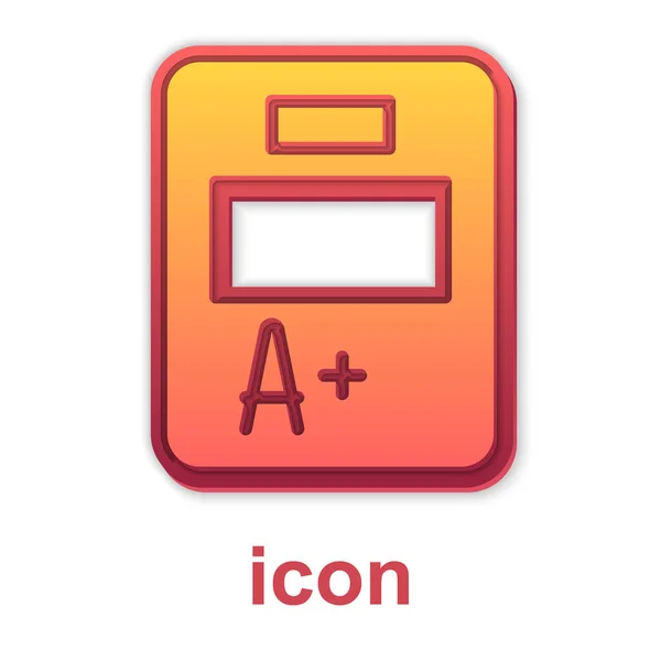 Guld examen ark med A plus betyg ikon isolerad på vit bakgrund. Testpapper, examen eller enkätkoncept. Skolprov eller prov. Vektor — Stock vektor