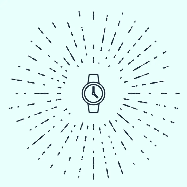 Zwarte lijn Wrist horloge pictogram geïsoleerd op grijze achtergrond. Een horloge icoon. Abstracte cirkel willekeurige stippen. Vector — Stockvector