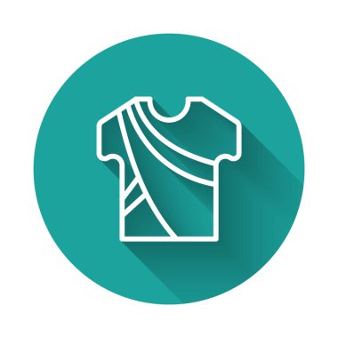 Beyaz çizgi Hintli adam geleneksel Hindu kıyafetleri giyer ve uzun gölgeli uzun gömlek ikonu giyer. Yeşil daire düğmesi. Vektör