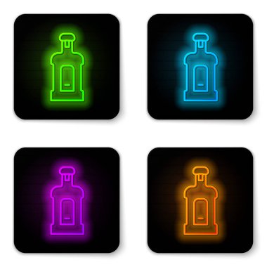 Parlayan neon hattı Orujo simgesi beyaz arkaplanda izole edildi. Siyah kare düğme. Vektör