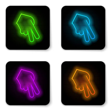 Parlayan neon çizgili beyzbol eldiveni simgesi beyaz arkaplanda izole edildi. Siyah kare düğme. Vektör
