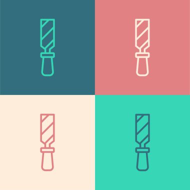 Pop sanat çizgisi Rasp metal dosya simgesi renk arkaplanında izole edildi. Ahşap ve metalle çalışmak için Rasp. Tezgah ve atölye için alet. Vektör