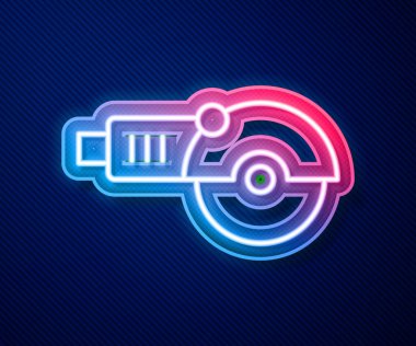 Parlayan neon çizgisi Angle Öğütücü simgesi mavi arkaplanda izole edildi. Vektör