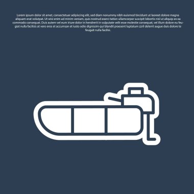 Mavi çizgili şişme bot mavi arka planda izole edilmiş motor ikonu var. Vektör