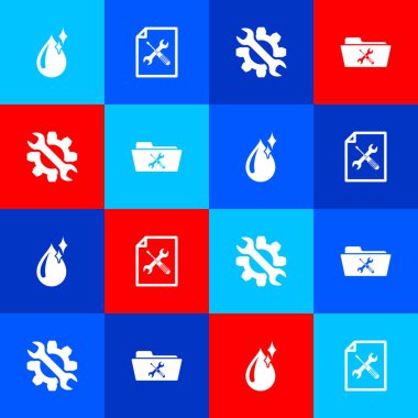 Temiz su bırakma, Dosya döküman servisi, İngiliz anahtarı ve teçhizat ve Dizin simgesini ayarla. Vektör