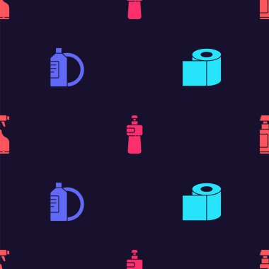 Tuvalet kağıdı rulosunu, bulaşık deterjanı şişesini ve tabağını hazırla. Vektör