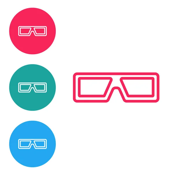 Ícone de óculos de cinema 3D linha vermelha isolado no fundo branco. Definir ícones em botões de círculo. Vetor —  Vetores de Stock