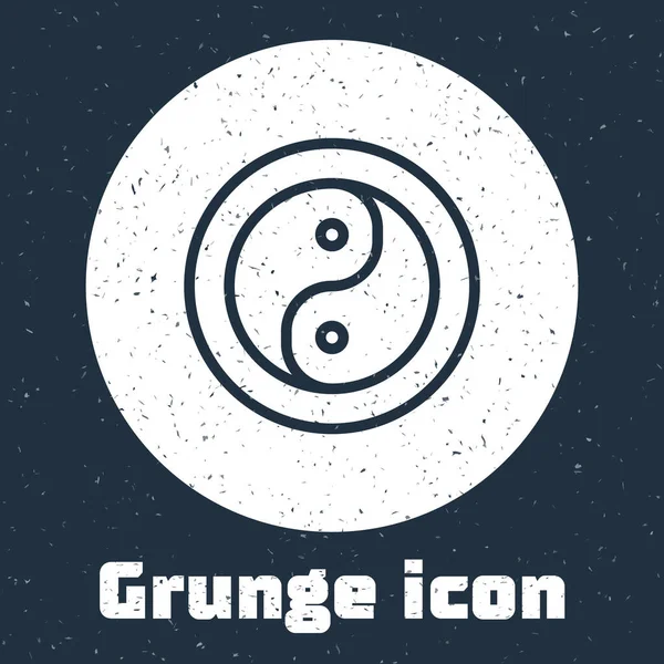 Grunge ligne Yin Yang symbole de l'harmonie et l'icône de l'équilibre isolé sur fond gris. Dessin vintage monochrome. Vecteur — Image vectorielle