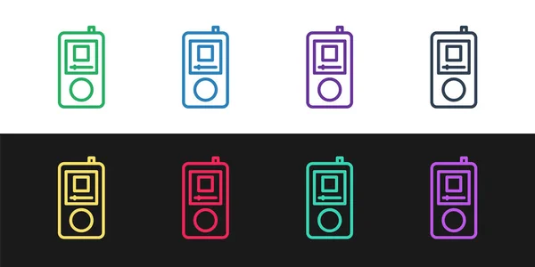 stock vector Set line Music player icon isolated on black and white background. Portable music device. Vector