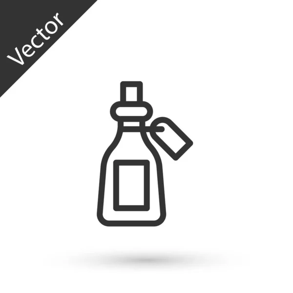 Linha cinza Ícone de garrafa de óleo essencial isolado no fundo branco. essência aromaterapia orgânica. Pacote de gota de vidro de soro de cuidados com a pele. Vetor — Vetor de Stock